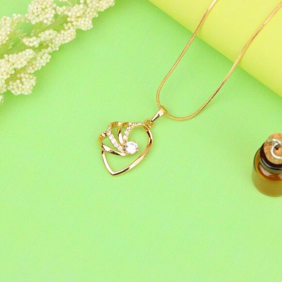 "Rose Gold Heart Pendant with CZ Stone and Twisted Open Design, XPPT1400 - Picture 13 of 13